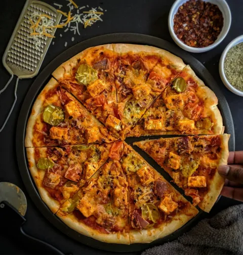 Paneer Tikka Pizza pizza style from Punjab, India