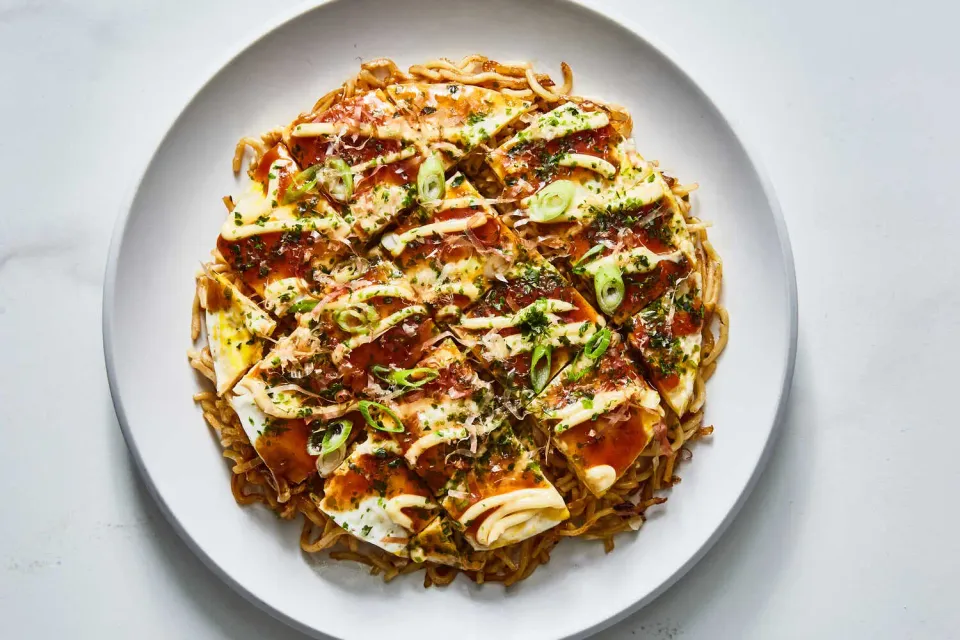 Okonomiyaki pizza style from Osaka, Japan