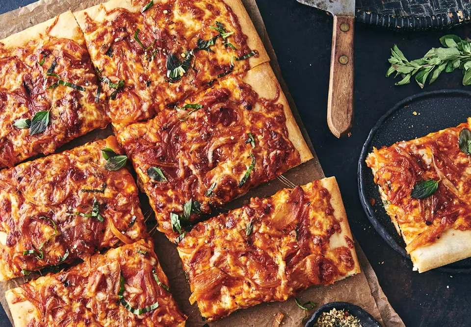 Sicilian Pizza Sfincione pizza style from Sicily, Italy